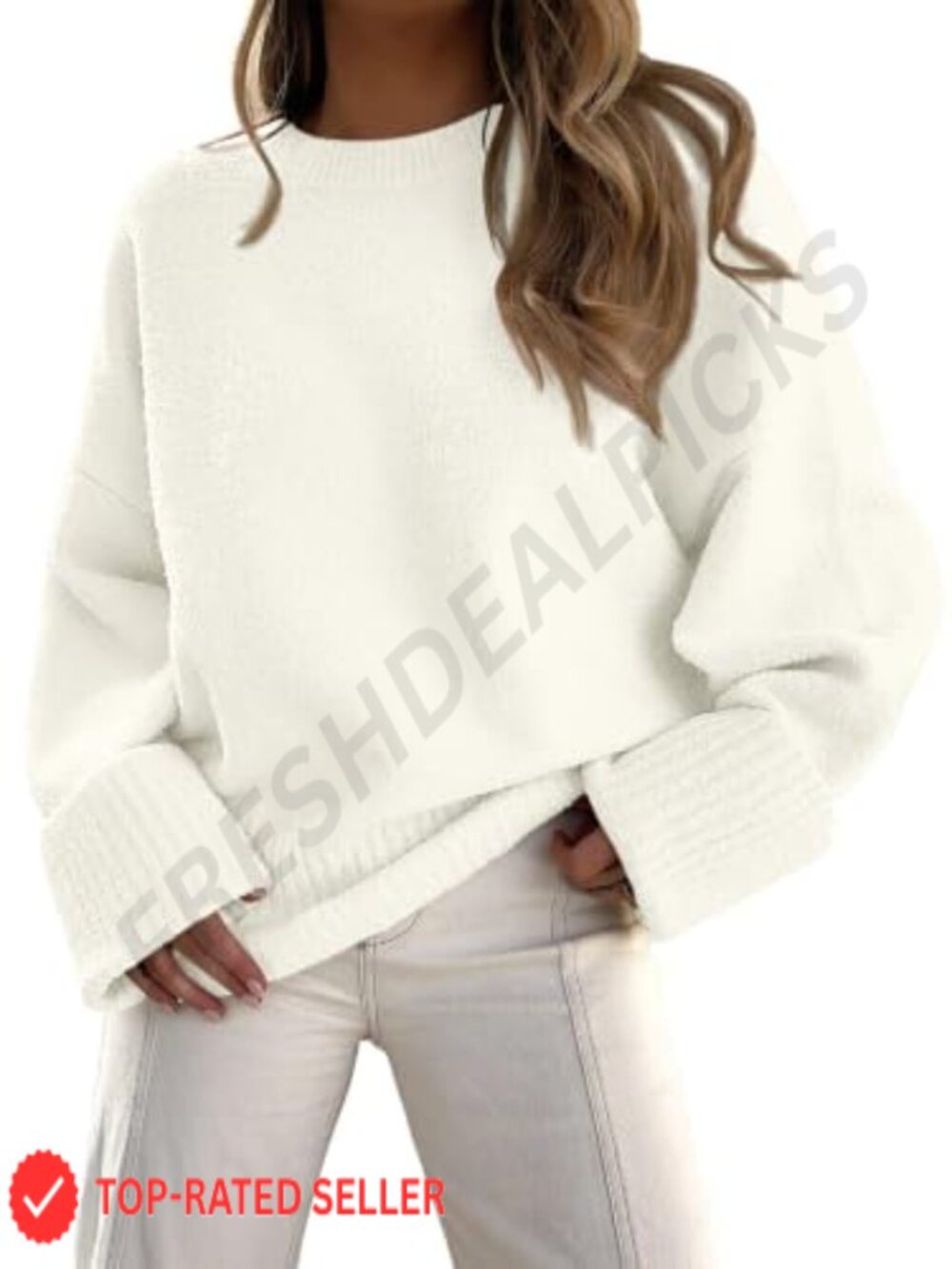 Oversized Fuzzy Knit Sweater Pullover Crew Neck Long Sleeve Cozy